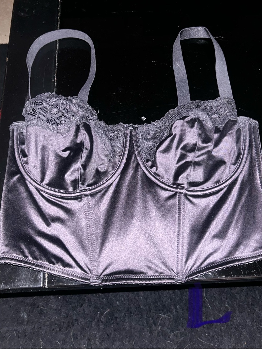 Women’s Satin Lace Longline Bandeau - Gray